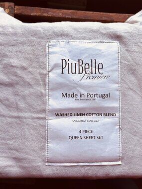 PiuBelle Premiere QUEEN Size Cotton/Linen Blend Sheet Set LIGHT GRAY